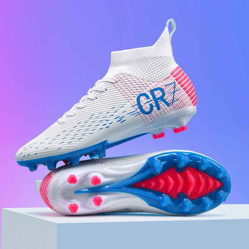 CR7 high-top football shoes tf broken nails artificial turf AG nails leather feet boys and girls students training shoes