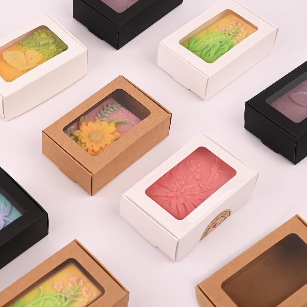 30 Stück Mehrfarbige Seifenboxen für Selbstgemachte Seifenverpackung Geschenkboxen mit Fenster Kleine Rechteckige Seifenverpackungsboxen Leckerliboxen Geschenkverpackungsbox