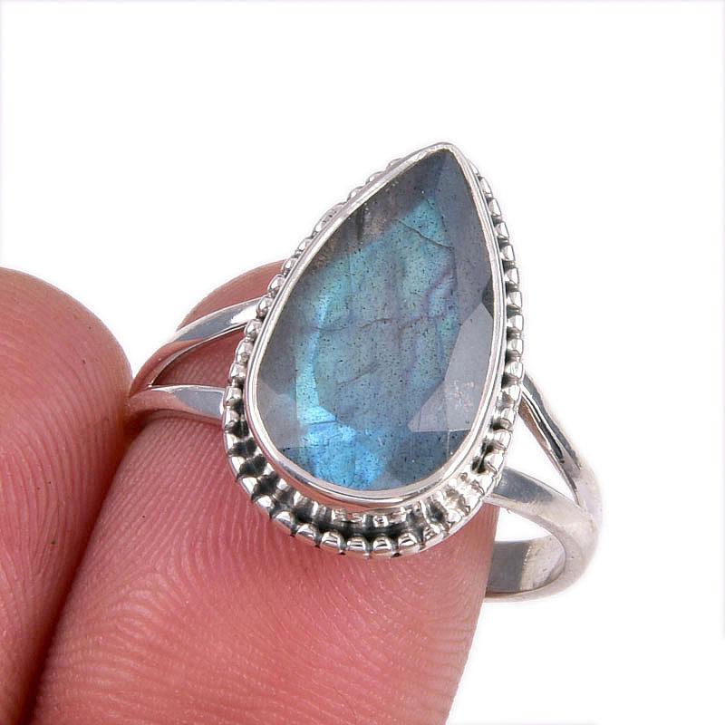 

Natural Labradorite Gemstone 925 Solid Sterling Silver Jewelry Ring S.9.5 N7a95
