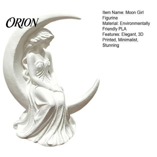 Elegant Handcrafted Home Ornaments Moon Girl Figurine, 3D Printed Mystical On Crescent Small Statue for Tabletop Statue, Collectible Sculpture Bedroom
