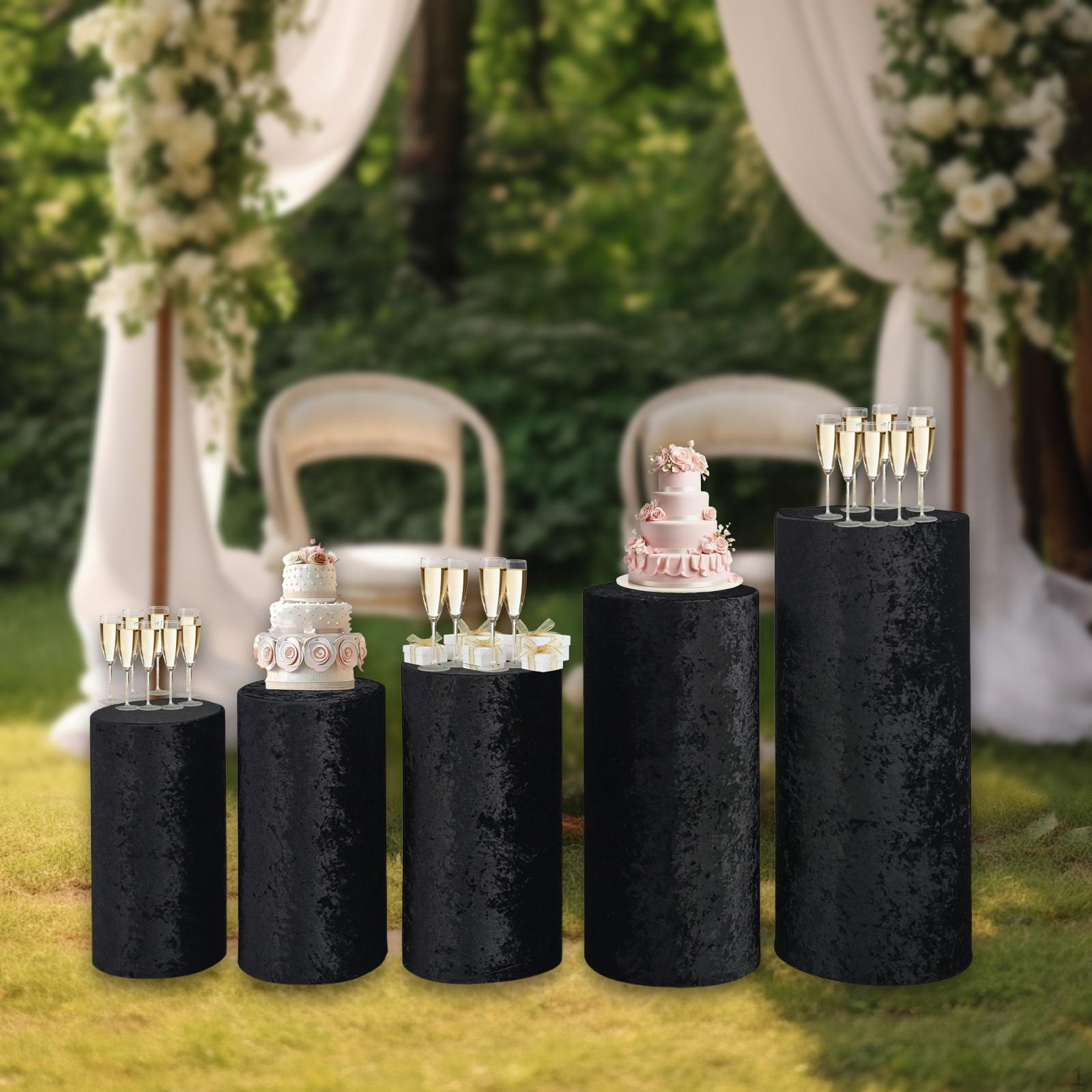 

5 шт. Цилиндрические чехлы для десертных пьедесталов, подставка для цоколя, растягивающаяся, элегантная Black