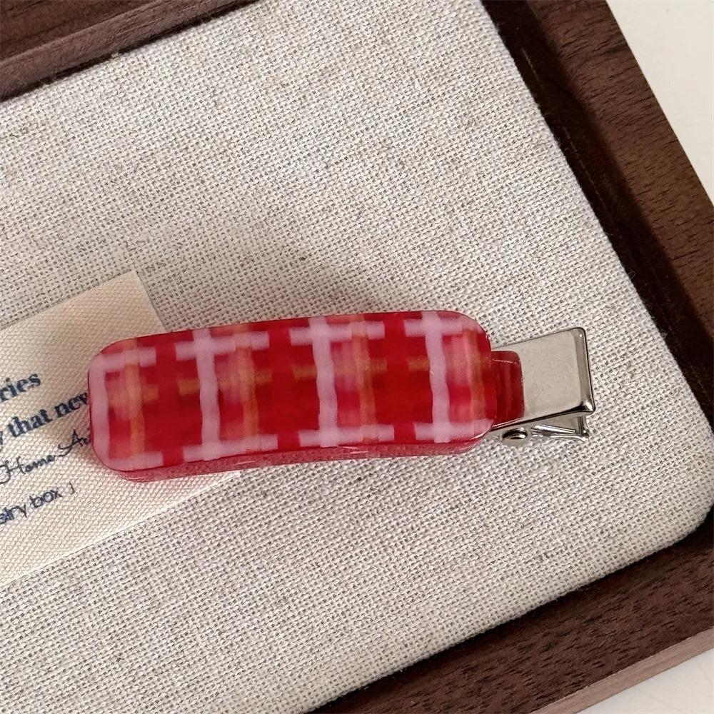 Fashion Acetate Checkered Hair Side Clips Broken Hair Bangs Clips Women Girls Sweet Cute Side Clips Elegant Duckbill Clip