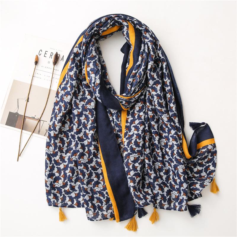 Japanese-Style Cotton & Linen Bohemian Scarf - Cashew Print and Silk Blend, Retro Artistic Design, Sunscreen Towel