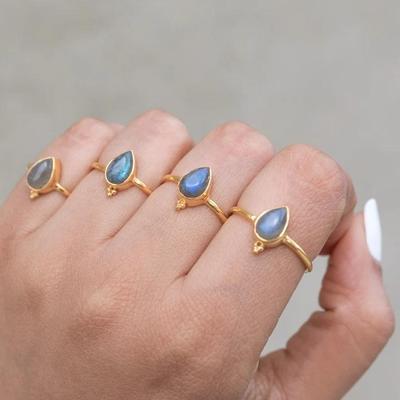 Labradorit Edelstein Ring, Massiver 925 Sterling Silber Partywear Ring, Gelbgold Handgemachter Ring Schmuck
