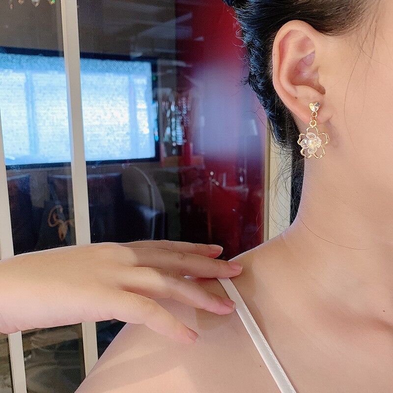 Cherry Flower Blossoms Flower Stud Earrings Gold Color Ear Studs Women's Fine Jewelry Mother's day Birthday