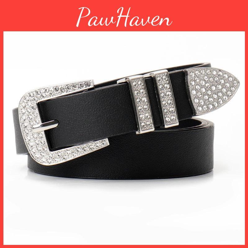 Alternative Fashion Unisex Faux Leather Belt With Sparkling Rhinestone Buckle For Street Style