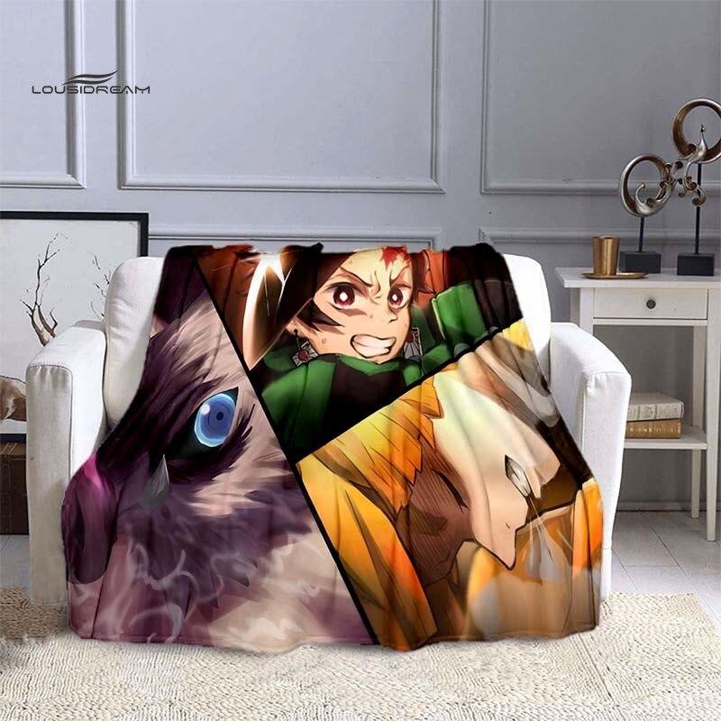 LOUSIDREAM Demon Slayer Deky pro postele Home Travel Flanelová deka pro dospělé na gauč Obývací pokoj Pohovka Child Keep Warm