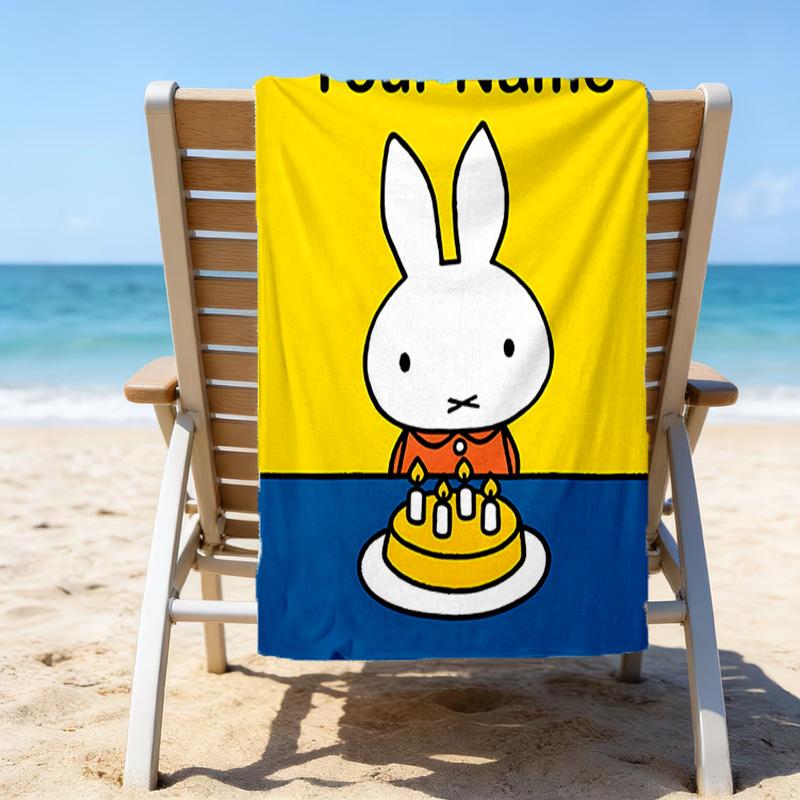 1pc Miffy1 Beach Towel with Custom Name, Beach/Swimming/Bath/Picnic/Camping Towel, Suitable for Seaside Beaches
