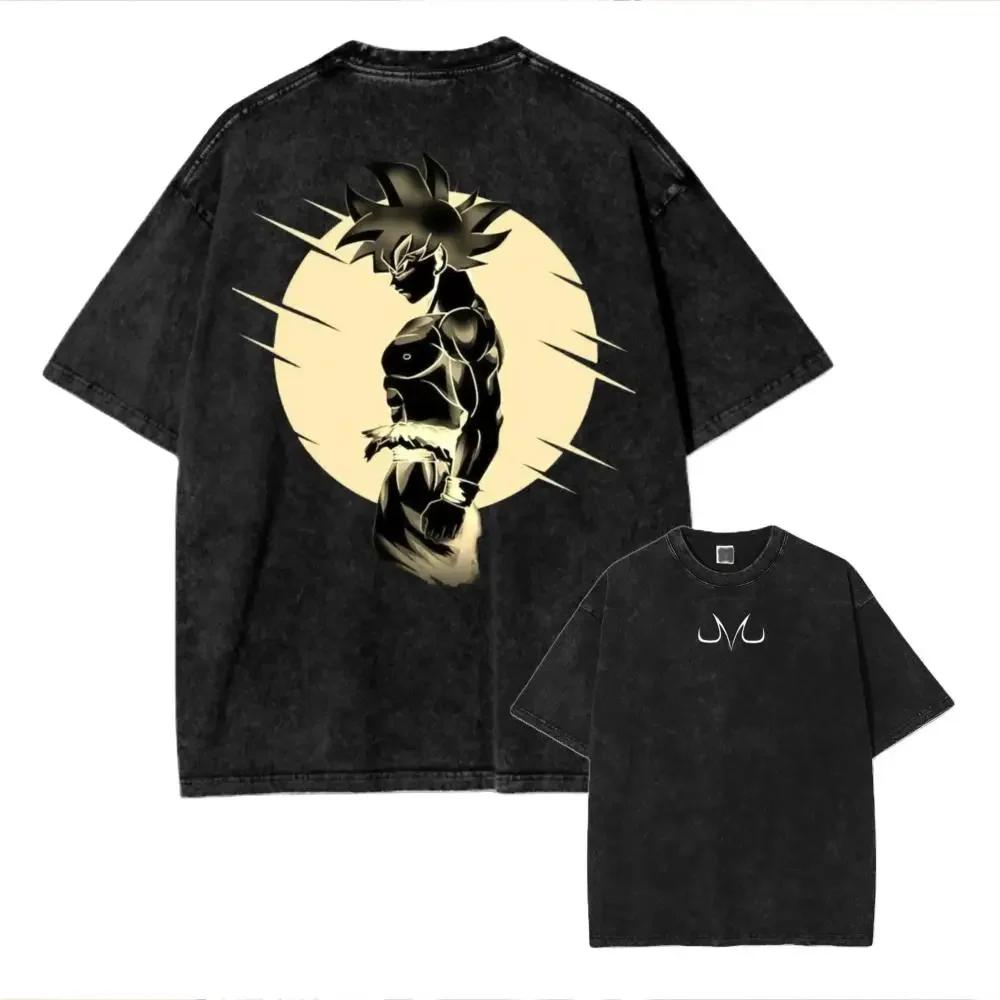 Dragon Ball Trend Explosion Men's Oversized Summer Cosplay Washed Printing T-Shirt Cotton Large Casual Sports Fitness Clothing