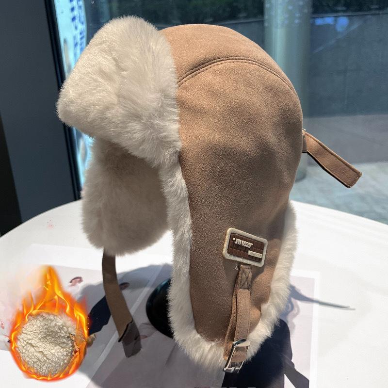 Thickened Suede Lei Feng Hat In Winter Electric Car Outdoor Riding Plus Velvet Warm Windproof Cold Ear Protection Hat for Women