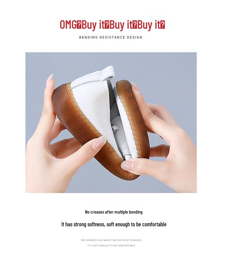 Women's Genuine Leather Slip-On Shoes - Autumn Soft Sole, Non-slip, Casual White Flats