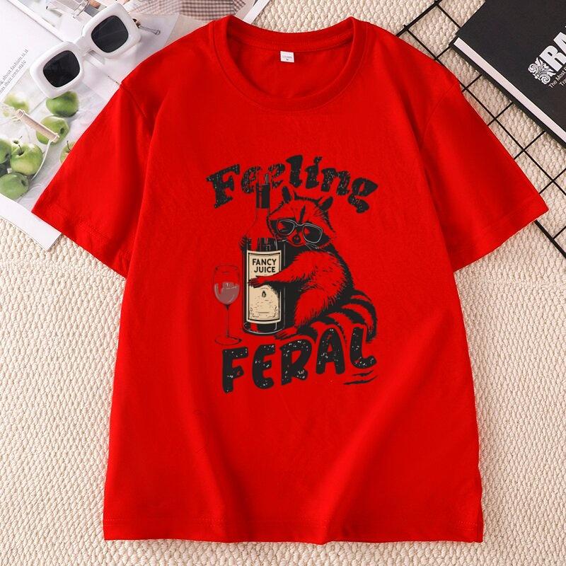 Feeling Feral Funny Raccoon Meme TShirt Unisex Humorous Graphic Tee Funny Unisextal Health Y2K Feral Tees Casual Round Neck Tops
