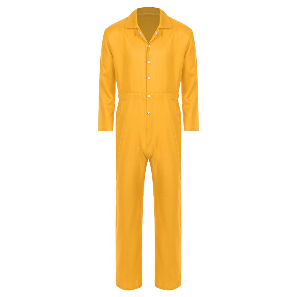 Mens Wear Resistant Turn Down Collar Long Sleeve Button Up Work Coveralls Jumpsuit Uniforms