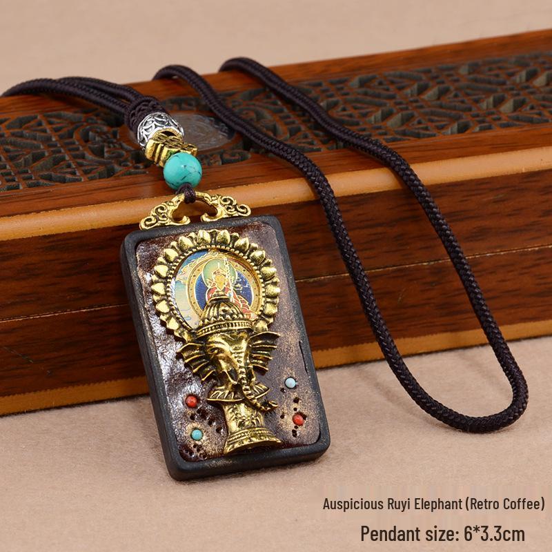 Ebony Tangka Necklace with Ethnic Na Fu Pendant - Buddha Amulet for Men & Women