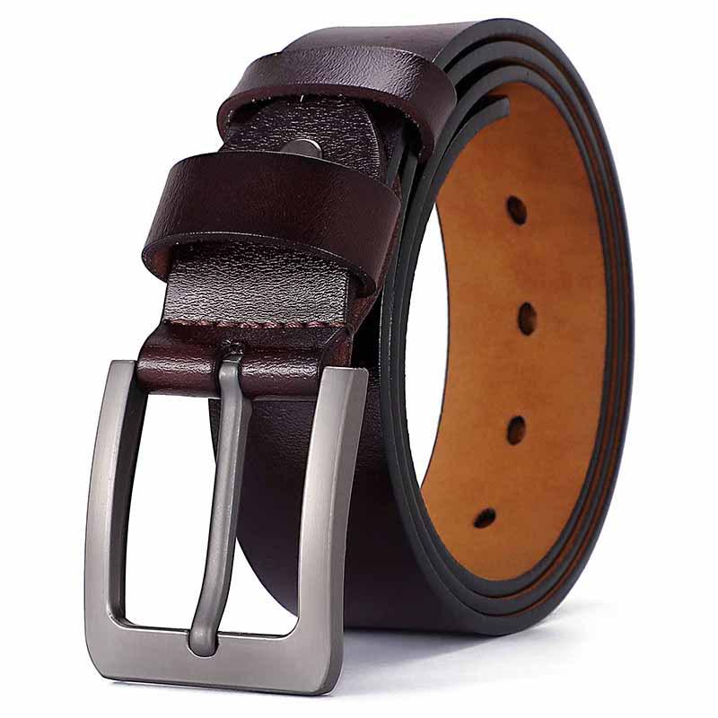 Men's Retro Pin Buckle Leather Belt - Genuine Cowhide, Plus Size