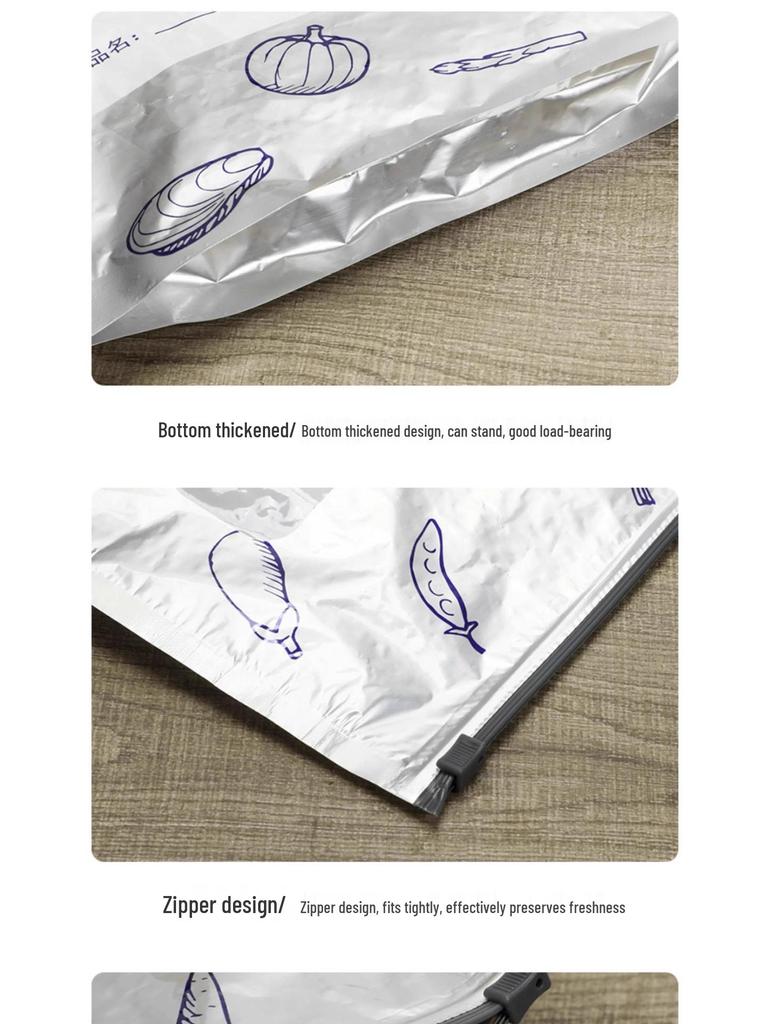 Aluminum Foil Zipper Seal Food Storage Bag for Refrigerator & Freezer