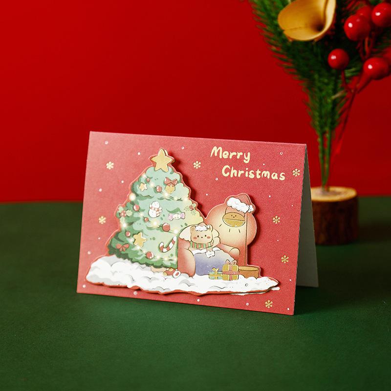 1-100PCS  3D Christmas Greeting Card  Creative Mini Pop Up Card for Florist Baking Gifts Xmas Holiday Party Supplies