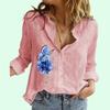 Women Fashion Lapel Neck Long Sleeve T-shirt Summer&fall Casual Floral Print Cotton Linen Top Female Loose Buttoned Blouses
