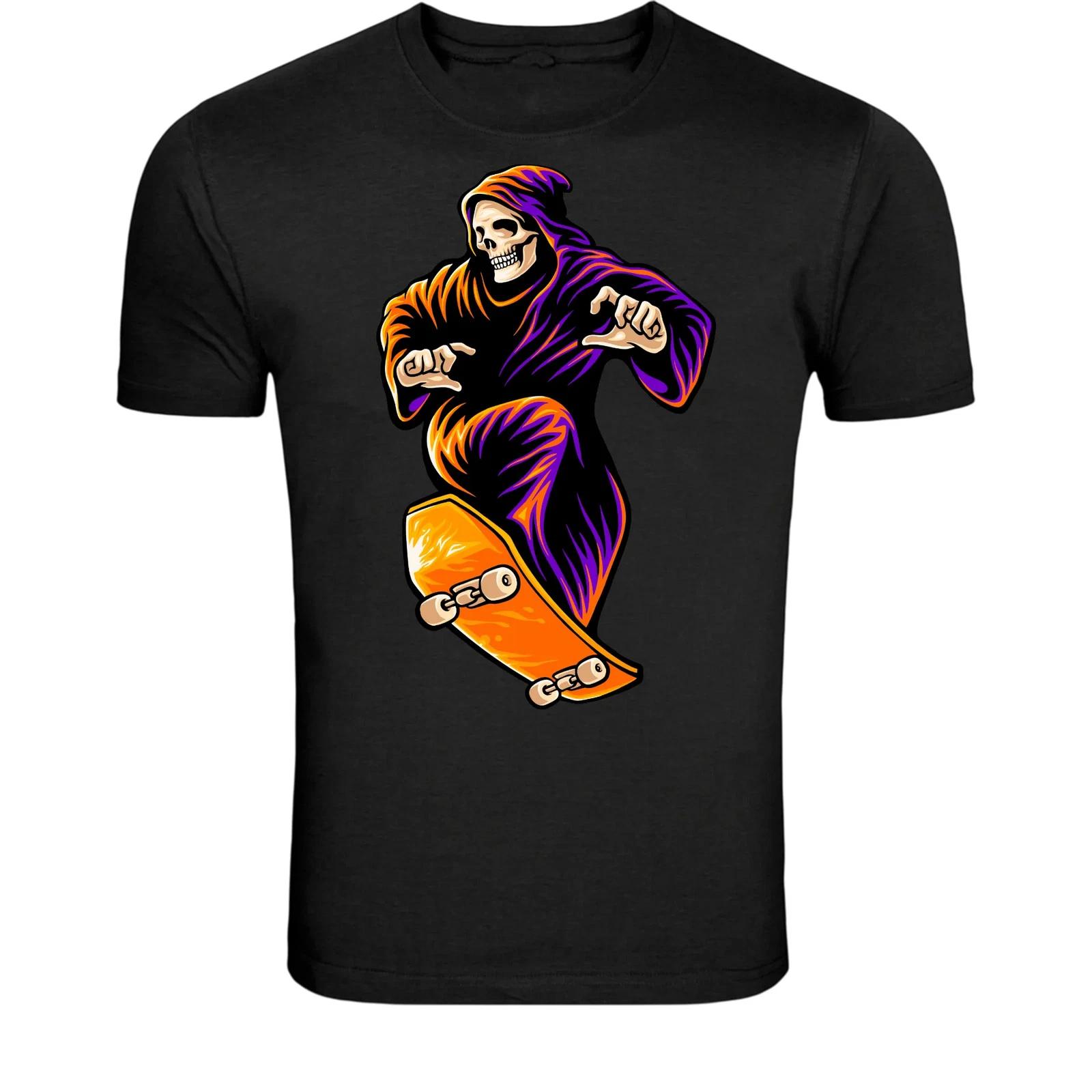 Grim Reaper Skateboard T-Shirt - Dark Skater Death Graphic Tee S