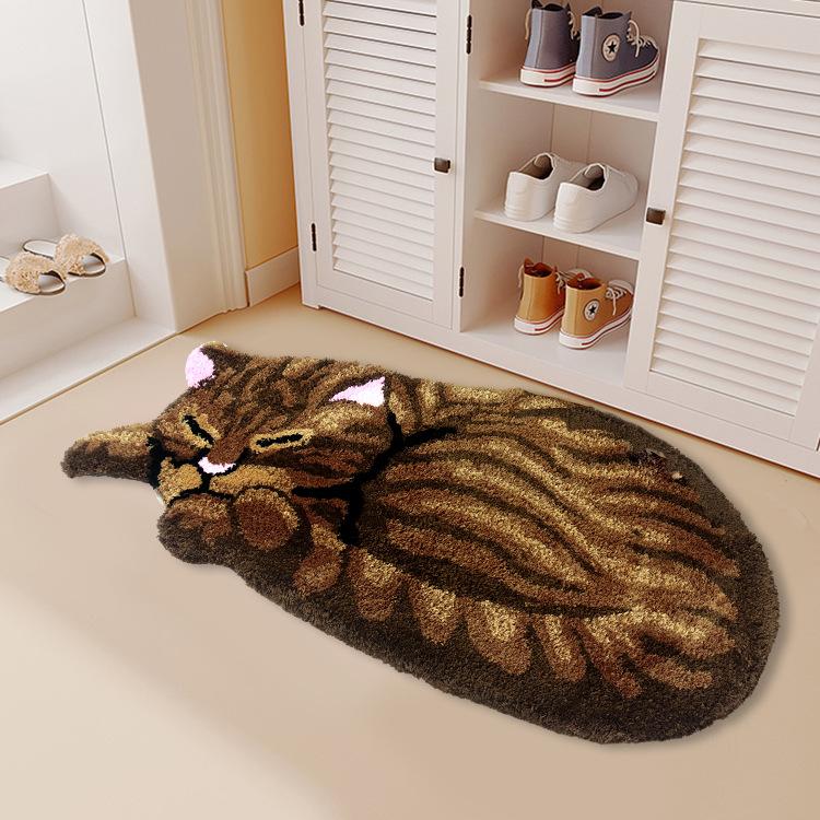 

Anti-slip 3D Cat Shape Rug for Children s Room Decoration Handmade Carpet Door Mat Gray Brown Living Room Bathroom Area Rug 60 32CM коричневий