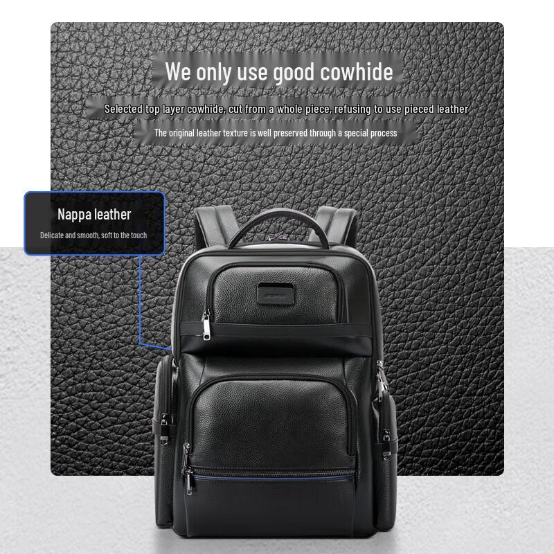 Bopai Men's Top-Grain Leather Business Travel Laptop Backpack