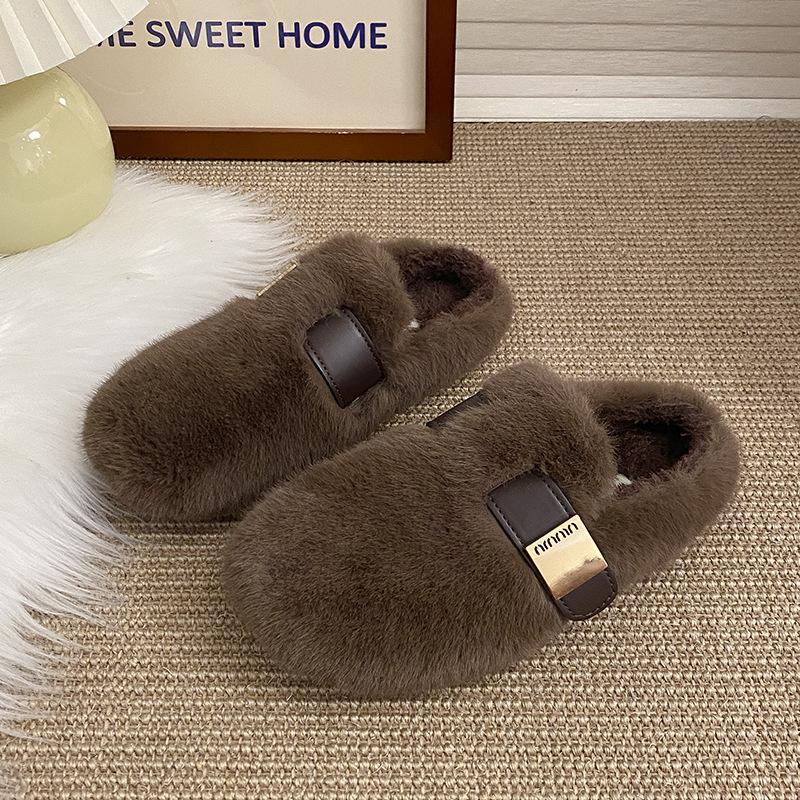 

Mao Mao slippers pedal autumn and winter new bag head women s slippers brown 2025 Korean version of women s shoes without heel 35