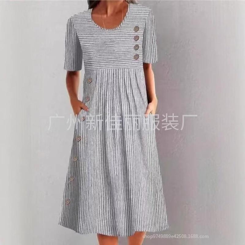 European Style Plus Size Women Clothing Print Button Maxi Dress
