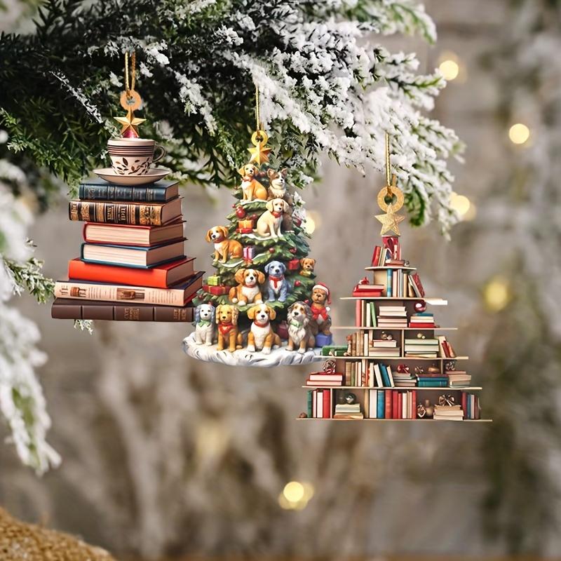2D Acrylic Flat Printing Books Pendant Home Tree Window Hanging Decor Gift For Book Lovers Creative Book Christmas Tree Ornament