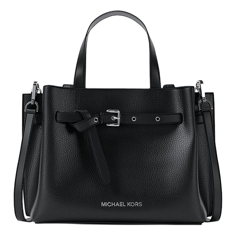 MICHAEL KORS Emilia brand logo classic pebbled cow split leather shoulder handbag small women s black чёрный