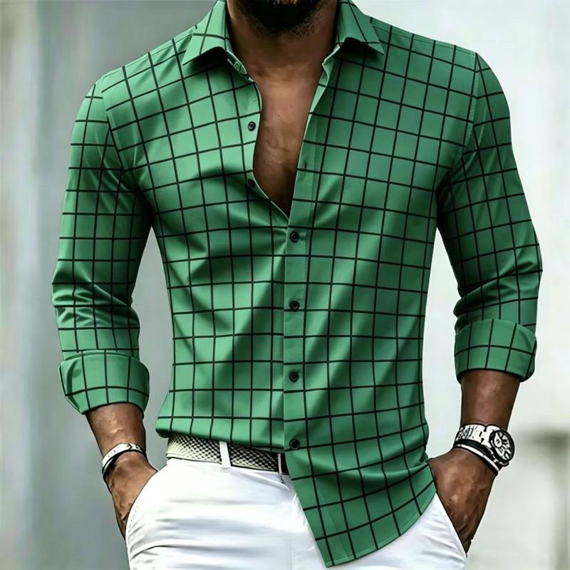 Men's Plaid Long Sleeved Shirt, Elegant Men's Shirt, Business Casual, Fashionable and Versatile, Striped Shirt