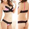 Women Sexy Sweet Babydoll Hollow Thongs G-string Bikini Lace Bra Underwear Set