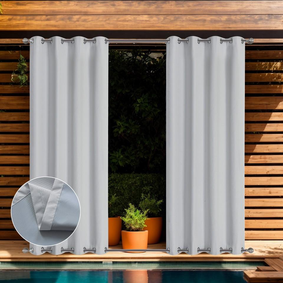 Set of 2 outdoor curtains, privacy screen, waterproof, top and bottom with eyelets