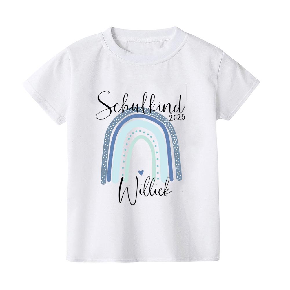 Söt skolbarns-t-shirt med namn Regnbåge Skolbarn 2025 T-shirts Personlig Första klass t-shirt Gåva första skoldagen