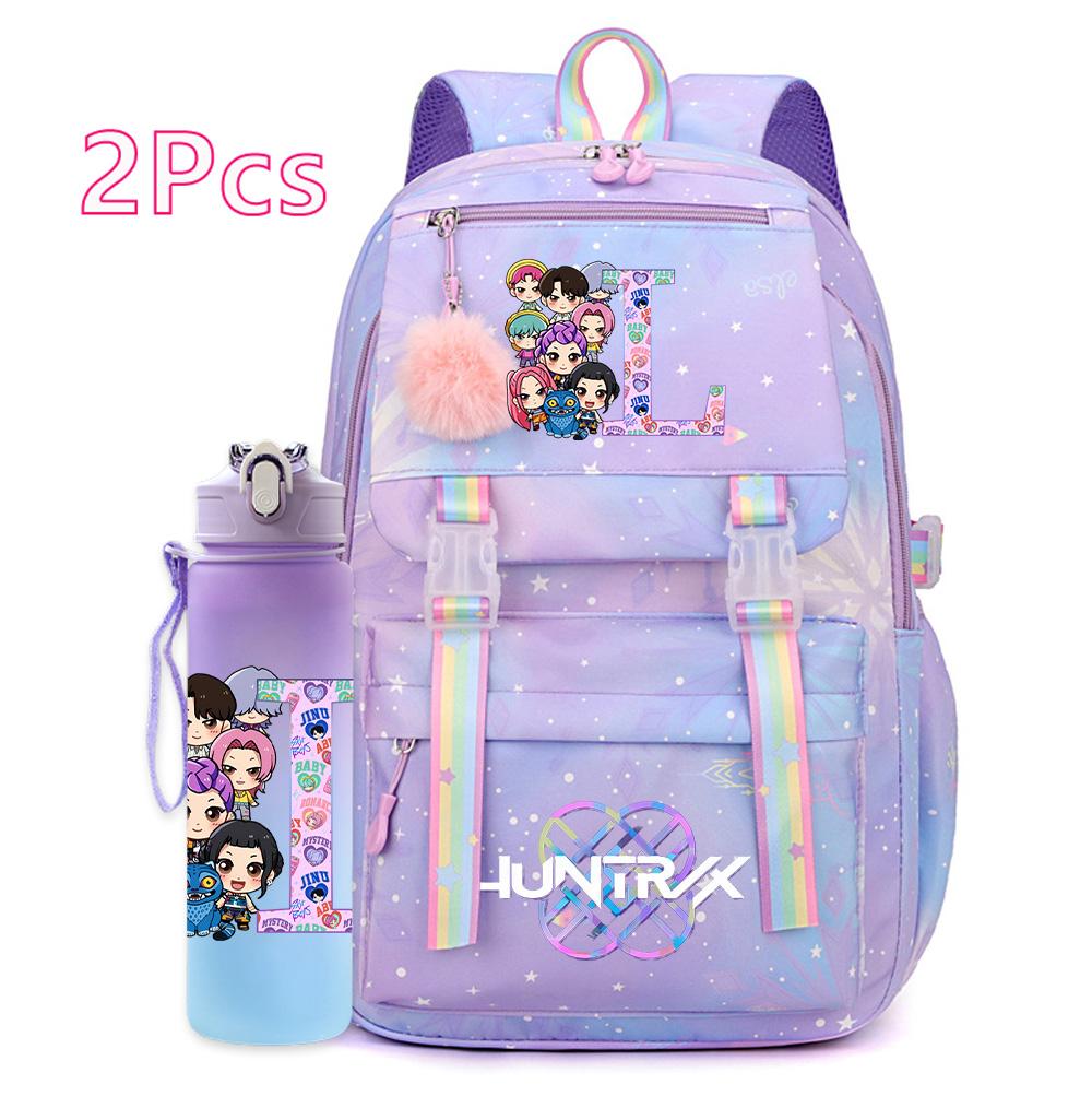 2Pcs/set New K-pop Printed Backpack 750Ml Water Bottler Large Capacity Travel Bag for Teenager Girl Boy Waterproof Bookbag Kid Gift Rucksak