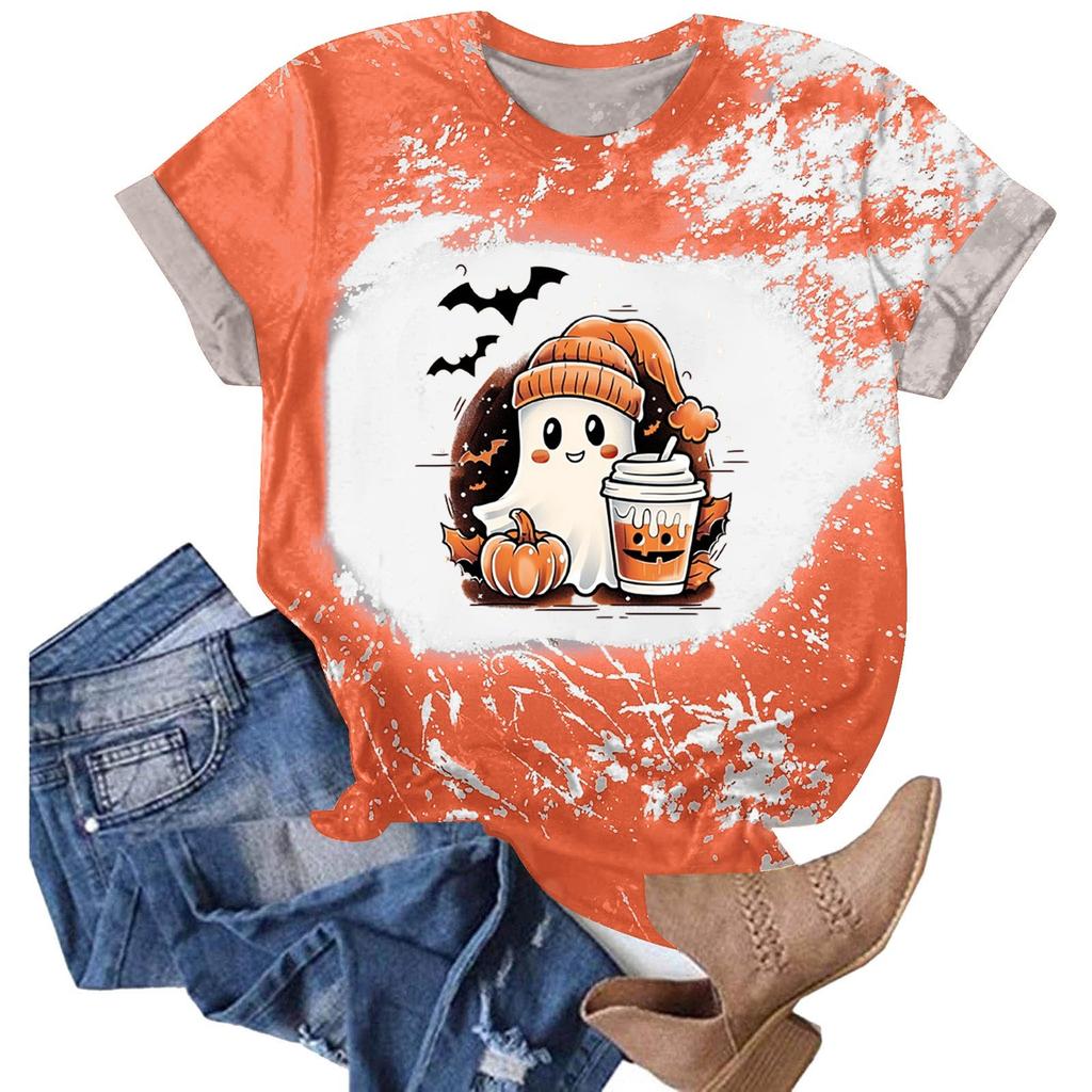 Halloween Shirts for Women Cute Shirt Fall Tshirt Gradient Graphic Tees Casual Short Sleeve Tops