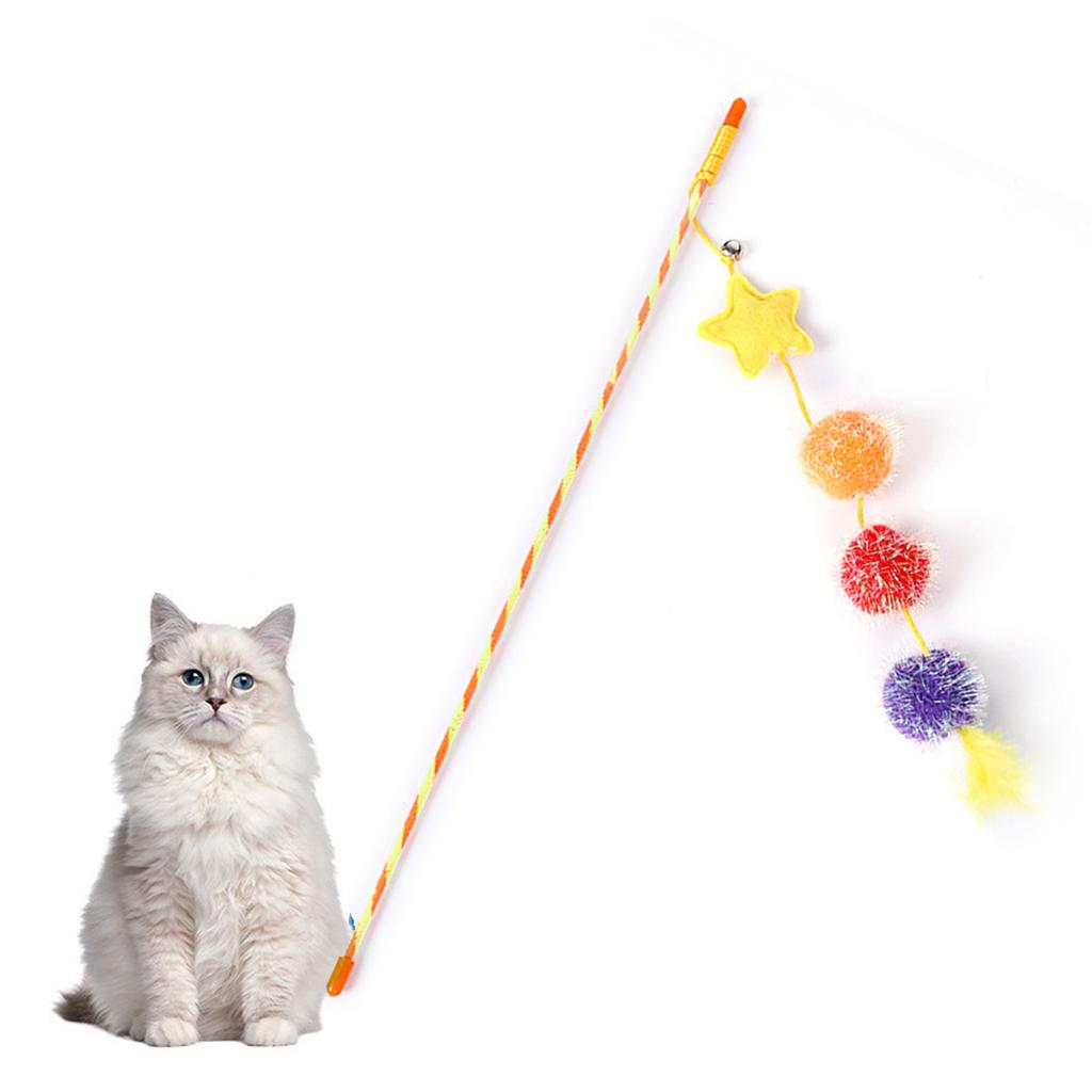 Felt Star Feather Teaser Stick Colorful Soft Hairball Star Cat Teaser Stick for Home Yellow