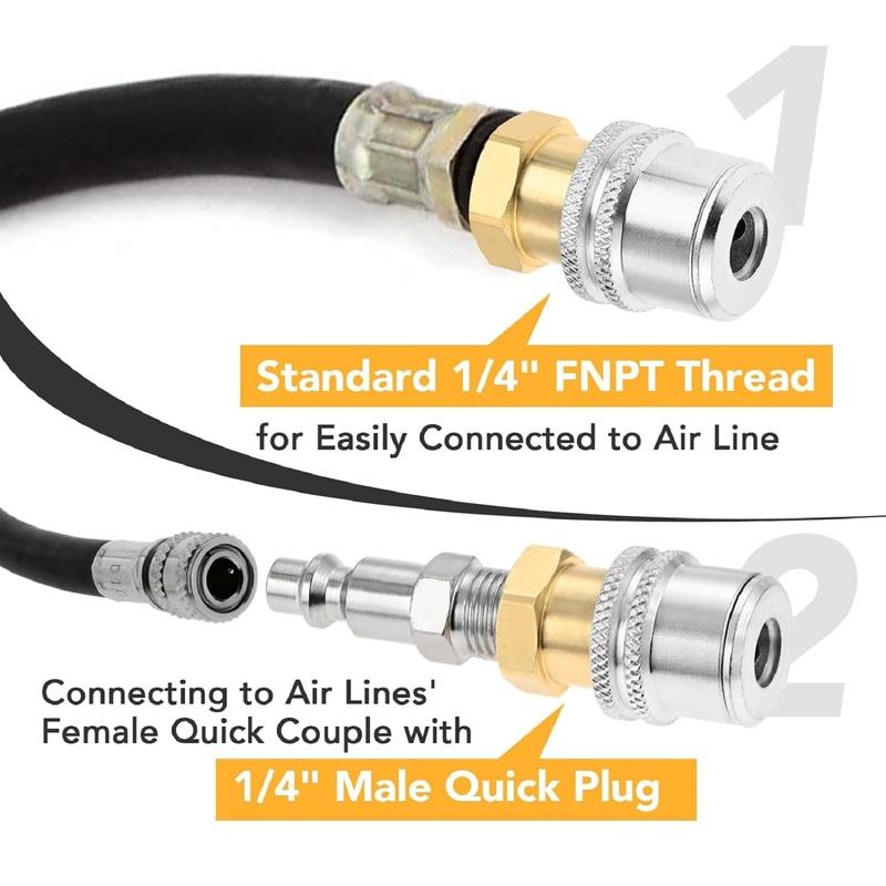 2Pcs Closed Flow Brass Straight Tire Lock On Air Chuck 1/4FNPT Standard Male Quick Plug for Tire Inflator Gauge & Air Compressor
