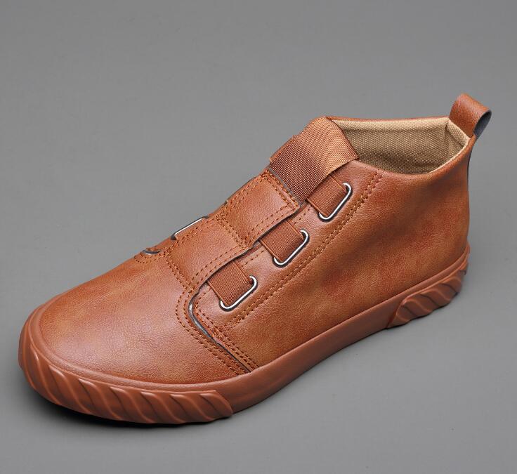 New Shoes for Men Leather Casual Shoes Spring Autumn Fashion High Top Flat Skateboard Shoes Slip-on Sneaker