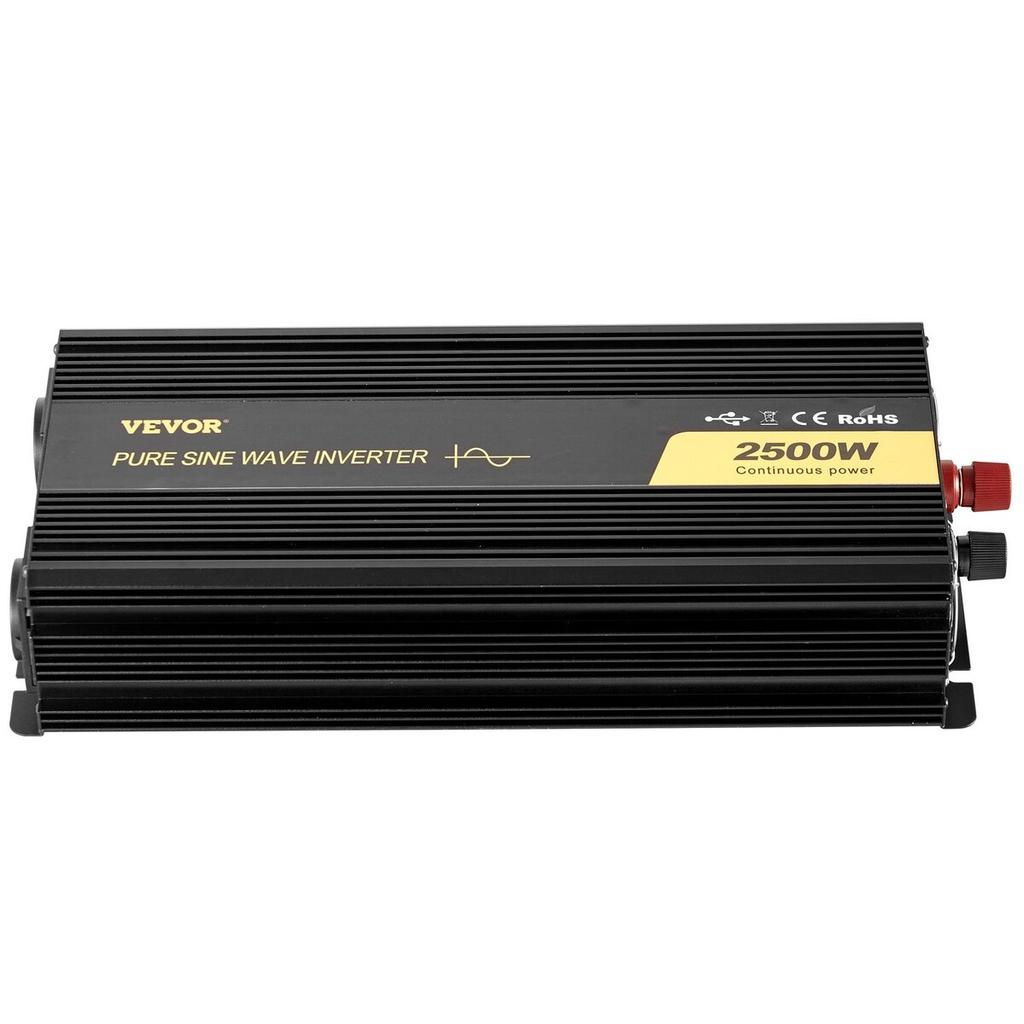 Pure Sine Wave Inverter 2500W Power Inverter DC 12V AC 230V, Car Inverter USB Port LCD Display Remote Controller, Safety Protections, Power Converter