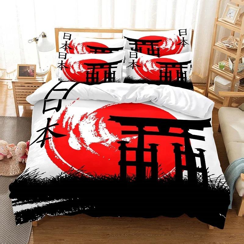 3D Oriental Ink Wash Painting Bedding Set, Bamboo Painting Print Duvet Cover with Pillowcases for Adults Teens
