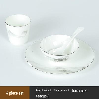 New Chinese Ceramic 4-Piece Tableware Set - Black Mountain Pattern
