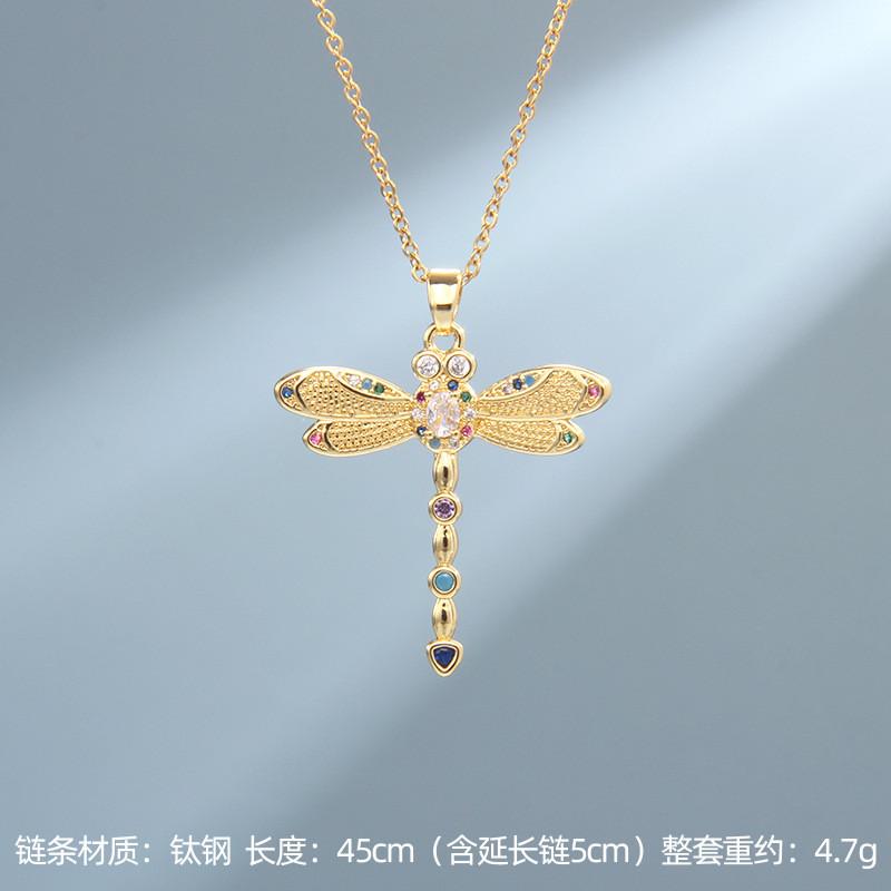 High Grade Dragonfly Zircon Pendant Necklace Stainless Steel Trendy Insect Choker Jewelry Party Gifts For Women Girls
