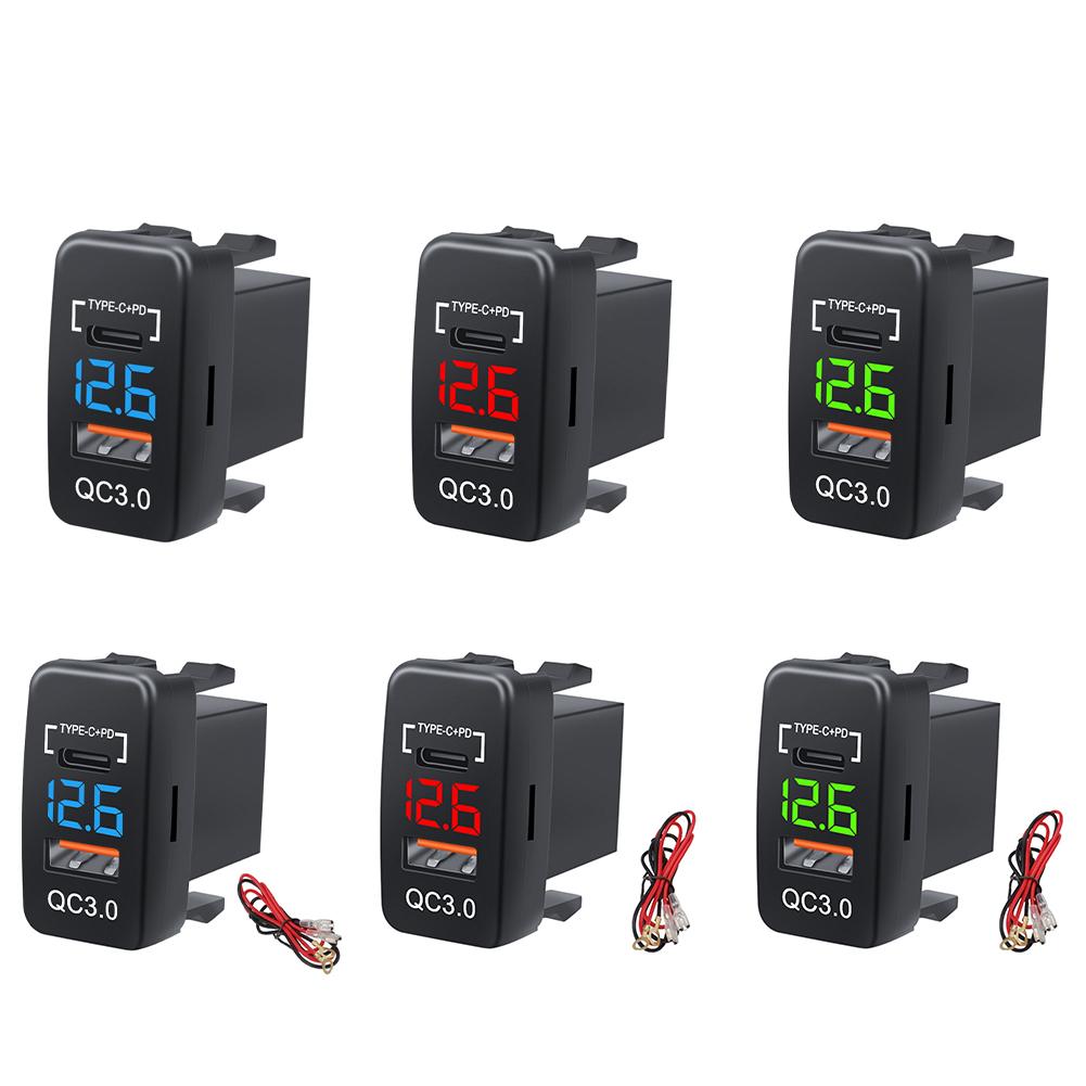 12-24V Auto Mobile Phone Charger Adapter LED Voltmeter QC3.0 Type C PD Car Socket Charger Dual USB Ports Power Socket Adapter