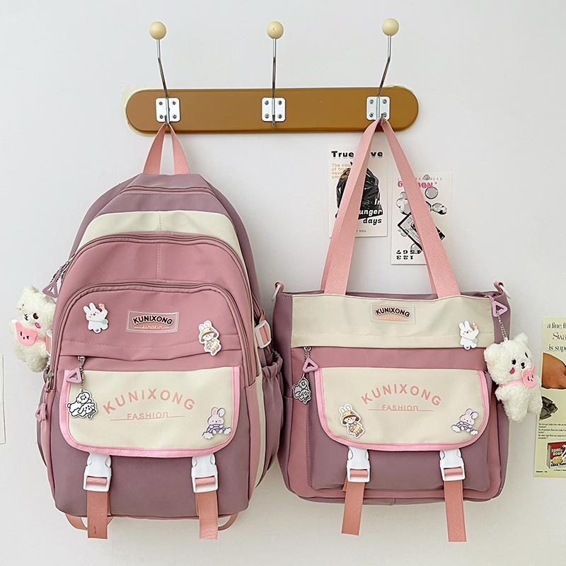 

Высококачественное сочетание цветов, комплект из двух предметов для учеников начальной и средней школы, рюкзак, школьная сумка и рюкзак большой вместимости Shoulder Bag розовый