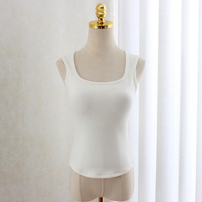 Women's 2025 Winter Korean-Style Slimming Warm Vest with Chest Pads - White, Non-See-Through