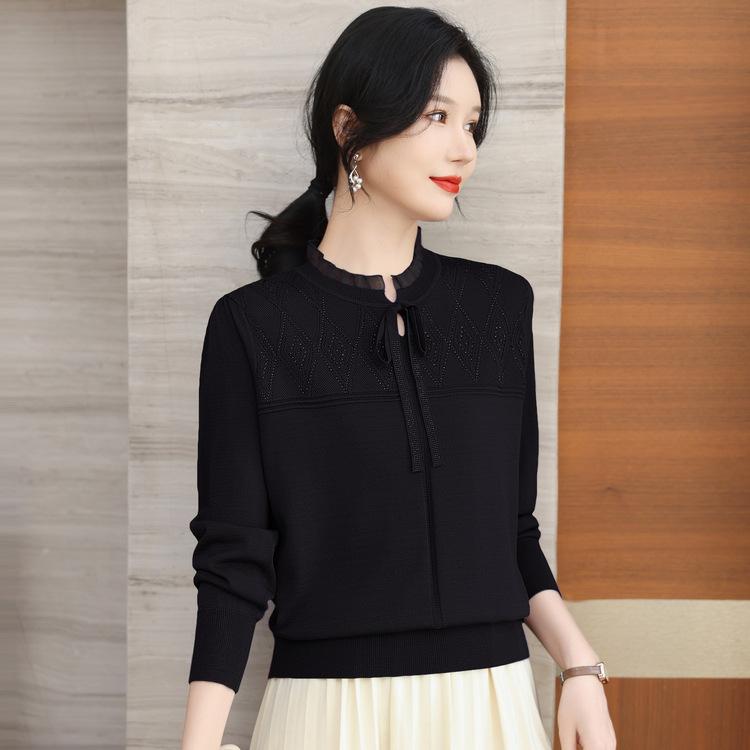Fashionable Loose Lace Collar Base Shirt Thin Top Mother Spring Clothes New Fashionable Age-reducing Sweater for Women