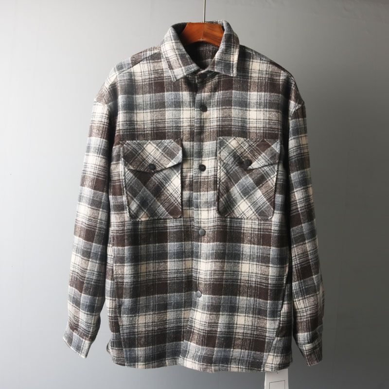 Export Surplus Stock, Label-Cut, Spring Japanese-Style Retro Woolen Plaid Shirt, Men s Long-Sleeve Korean Fashion Casual Jacket Black L