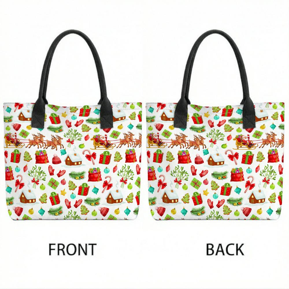 Christmas Pattern Tote Bag Large Capacity Portable Fashion Casual Handbag For Daily Use Holiday Shopping