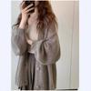 Popular lantern sleeve jacket women's spring and autumn shirt loose lazy solid color mohair sweater women's thin