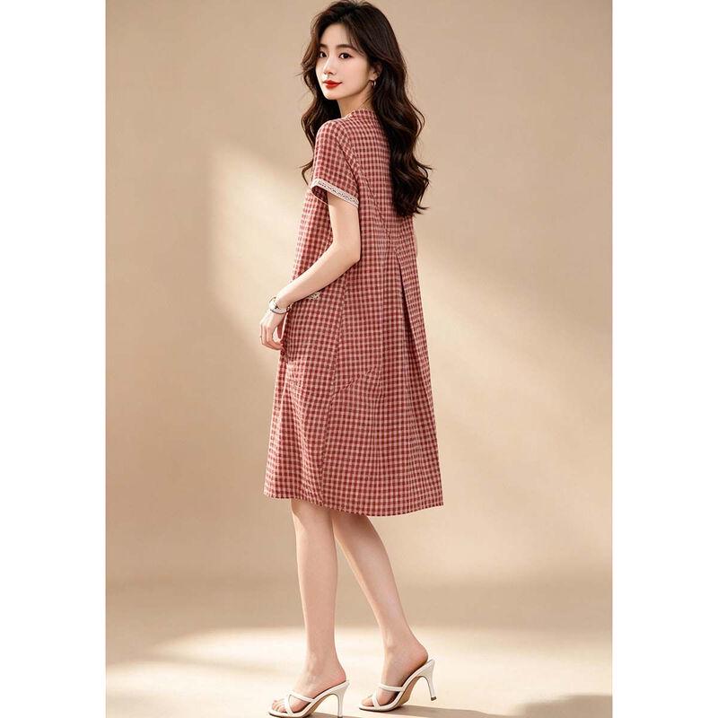 D.F.DEAR 2026 Summer V-Neck Plaid Dress